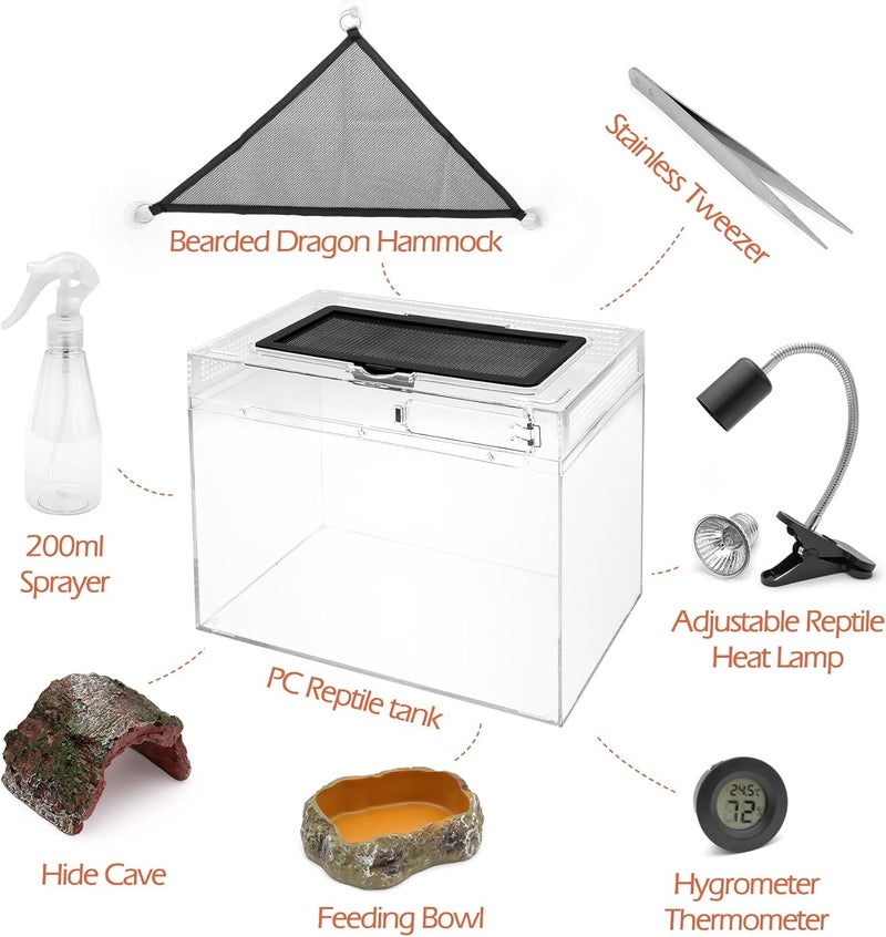 AZV Reptile Terrarium Starter Kit,8 Piece Small Reptile Tank with Escape-Proof Locks,Mesh Top,Multi-Vent Compatible Habitat,Durable Clear PC,Easy-Clean Waterproof Base for Geckos,Frogs,Spiders Small - Image 5